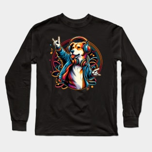 Dancing Dog With Headphone Long Sleeve T-Shirt